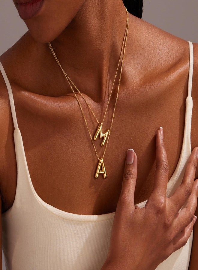 Inerney Gold Bubble Letter Necklace Initial Necklaces for Women, Chunky 14K Plated Balloon Initials, Trendy Charm Non Tarnish Custom Name Y Pendant Jewelry Gifts for Mom - Image 5